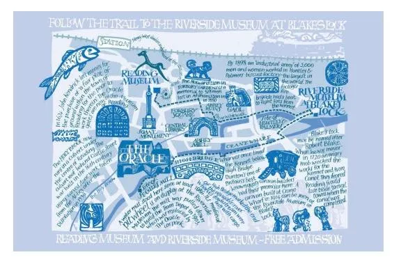 Reading Riverside Map Tea Towel