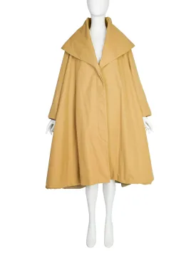 Romeo Gigli Vintage 1990 Mustard Seed Khaki Oversized Shawl Collar Hood A-Line Swing Coat