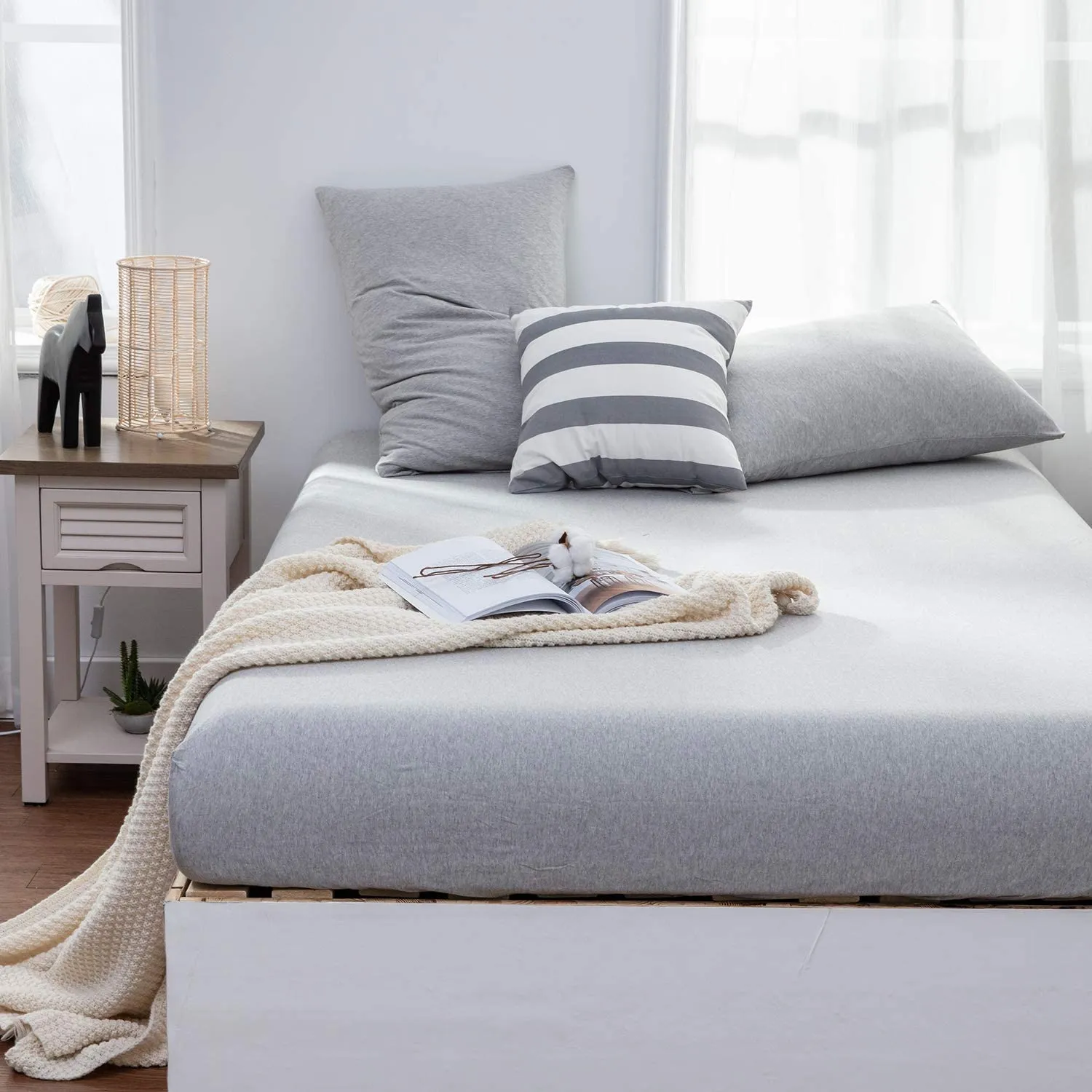 The Loft Light Gray Fitted Sheet Set